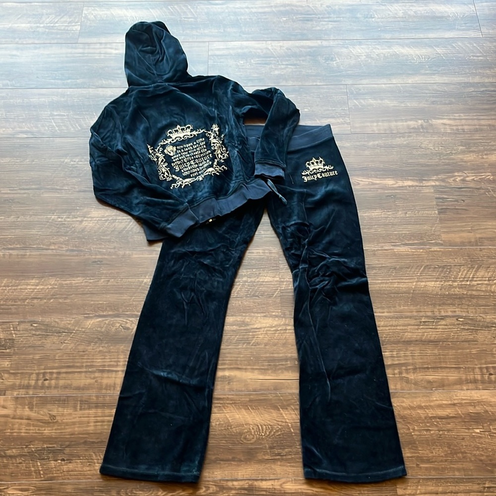 Vintage Juicy Couture Fairy Tale Sweat Set Track suit size small Navy Blue